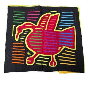 Vtg Kuna Mola Turkey Vulture Bird Handmade Mola Reverse Textile Art Fabric Panel